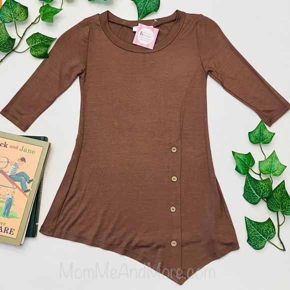 Small NEW Girls Brown High Low Boutique Dress or Long Tunic Top - Picture 4 of 7